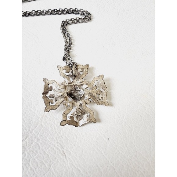 Vintage Creed Sterling Silver Flowers Maltese Ornate Cross Pendant - Picture 3 of 8